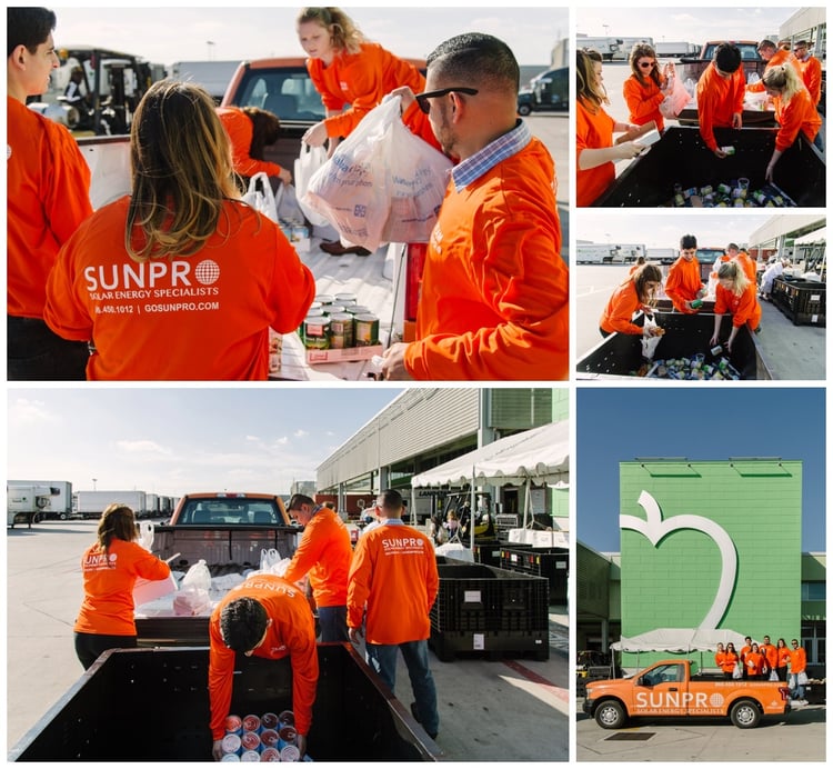 Collage of Sunpro employees donating to Houston Food Bank